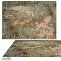 Square Rug With Abstract Distressed Texture In Green Brown Pink Beige Tones