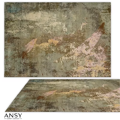 Square Rug With Abstract Distressed Texture In Green Brown Pink Beige Tones 3d model