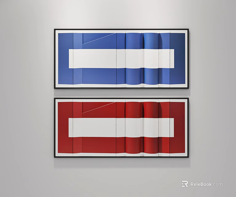 Modern Abstract Wall Art With Blue Red White Geometric Folded Frames 3d model