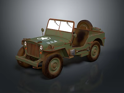 Vintage Military Green Jeep With Open Top And Spare Tire Design 3d model