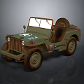 Vintage Military Green Jeep With Open Top And Spare Tire Design