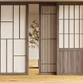 Modern Japanese Sliding Doors With Wooden Frame And Glass Grilles For Interior Design