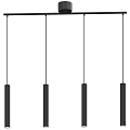 Modern Four Black Long Strip Chandeliers Hanging In Minimalist Interior Design