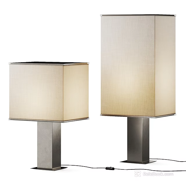 Modern Table Lamps With Fabric Shades And Metal Bases In Different Heights 3d model 