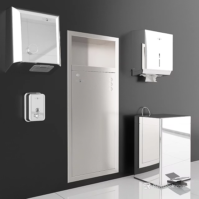 Wall Mounted Washing Daily Supplies Including Soap Dispenser Towel Dispenser Hand Dryer Cabinet And Sink 3d model 