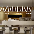 Modern Milk Tea Shop Interior With Open Counter Gold Wall Hanging Lights And Tables Chairs