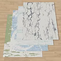 Green Blue White Square Rugs With Marble Abstract Pattern On Wooden Floor