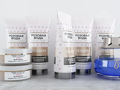Luxurious Cosmetics And Perfume Collection With Face Cream Exfoliating Peeling Blue Bottle 3d model