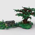 Detailed Lego Tree Model With Red Fruits Small Building And Green Grass
