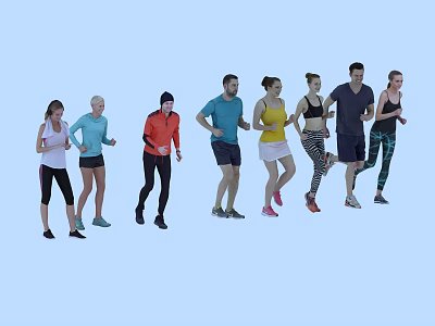 Group of People in Active Sportswear Running Together in Casual Fitness Session 3d model