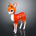 Cute Orange Stuffed Deer with White Spots and Brown Antlers in Dark Background