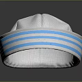 Stylish White Sailor Hat With Blue Gray Striped Brim Design Details