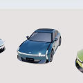Blue Electric Car Modern Design With Sleek Body Unique Wheels And LED Headlights