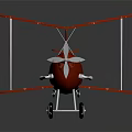 Red Biplane Passenger Aircraft With Orange Seats Silver Propeller And Landing Gear