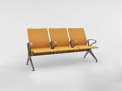 Orange Three Seat Public Chair With Metal Armrests And Metal Frame 3d model