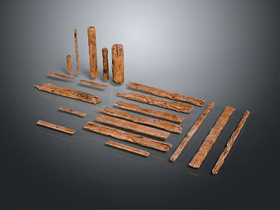 Wooden And Stone Pieces In Various Shapes And Sizes Neatly Displayed On Gray Background 3d model