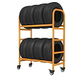 Mobile Heavy Duty Shelf with Stacked Tires for Garage Storage and Movement