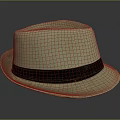Light Beige Woven Hat With Black Band On Gray Background