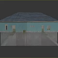 Turquoise Wall Gray Base House Exterior With Blue Tile Roof Windows And Staircase