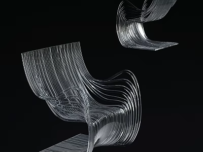Modern Sculptural Accent Chair With Curved Wire Lines And Artistic Design 3d model