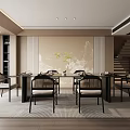Elegant Modern Restaurant Interior With Dining Table And Comfortable Chairs 3d model