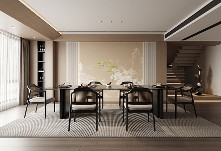 Zen Restaurant Dining Table and Chair 3d model