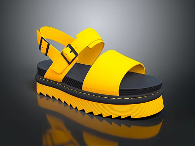 Stylish Yellow Platform Sandals with Black Sole and Buckle Straps Design 3d model