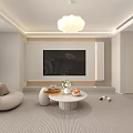 Modern Living And Dining Room Interior With Beige Sofa Round Coffee Table And TV Wall