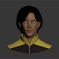 3D Character Bust Design With Black Hair Yellow Brown Jacket And Zipper Detail