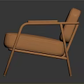 Modern Orange Chair With Armrest And Leather Upholstery And Metal Frame