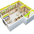 Well Organized Store Interior With Wooden Shelves Yellow Walls Bright Lighting And Category Sections