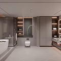 Modern Bathroom Interior Design With Bathtub Toilet Vanity Marble Countertop And Gray Cabinets