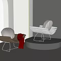 Modern Single Chairs With Wooden Metal Frames White Cushion Red Throw Blanket on Black Platform