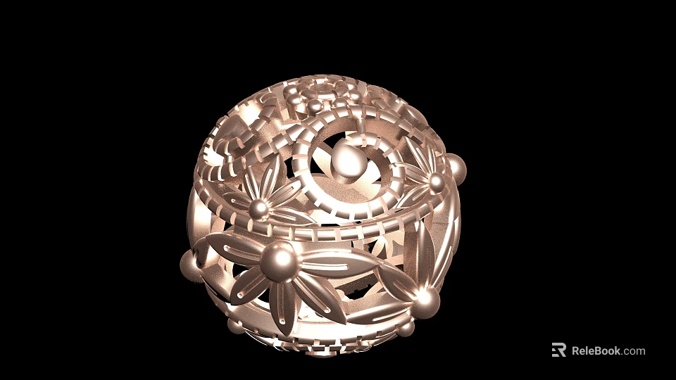 Intricate Filigree Spherical Jewelry Piece With Floral Patterns And Pearl Beads Design 3d model 