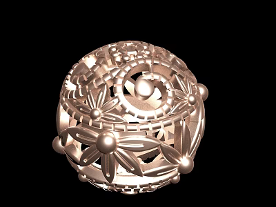 Intricate Filigree Spherical Jewelry Piece With Floral Patterns And Pearl Beads Design 3d model
