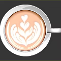 Plant Themed Latte Art Design In White Coffee Cup On Black Table With Saucer