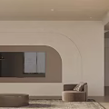 Modern Living Dining Room With Beige Sofa Round Coffee Table Floor Lamp And Potted Plant