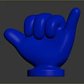 Man Holding Blue Rock Hand Gesture Sculpture With Blue Base