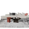 Light Sofa with Throw Pillows and Dark Coffee Table Set Red Side Table Gray Rug 3d model