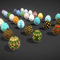 Colorful Decorative Easter Eggs With Rabbit And Chick Artwork Designs 3d model
