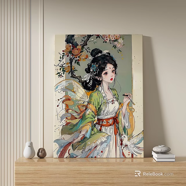 Ancient Chinese Beauty In Traditional Costume With Floral Elements Canvas Wall Art For Modern Interior 3d model 