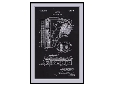 Vintage Framed Mechanical Patent Drawing with Technical Blueprint Details 3d model