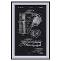 Vintage Framed Mechanical Patent Drawing with Technical Blueprint Details
