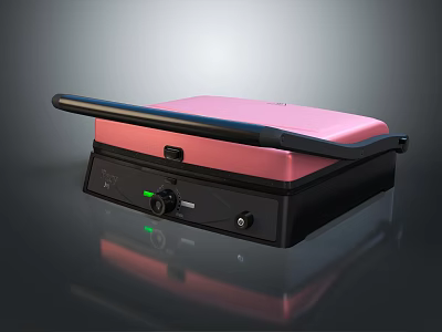 Electric Griddle Kitchen Appliance with Pink and Black Design Control Panel Knob and Indicator Light 3d model