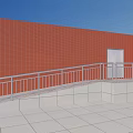 Silver Metal Railing Along Steps With Red Brick Wall White Door And Tile Floor