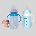 Ceramic Baby Bottles With Colorful Handles Measurement Scale And Cute Mouse Toy