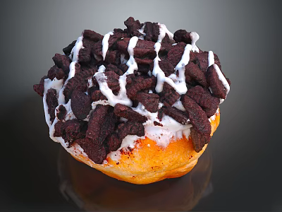 Delicious Golden Brown Donut Topped With Chocolate Crumbs And White Icing 3d model