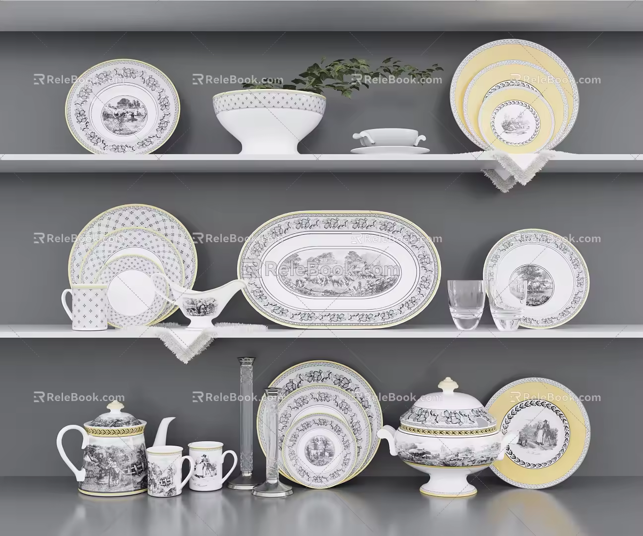 European Style Tableware Classical Kitchen Kitchenware Tableware Plate Kettle 3d model