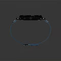 Sporty Watch With Blue Strap Yellow Stitching Black Dial Green Digital