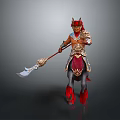 Mythical Warrior Figure With Red Horns Armored Outfit And Battle Axe On Ornate Mount